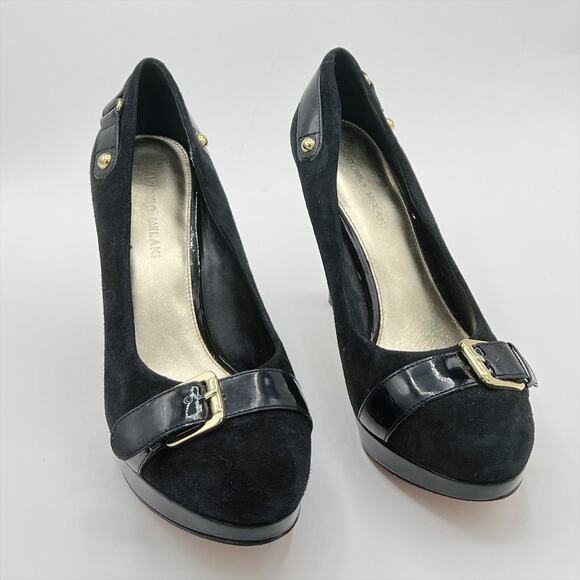 Antonio Melani Round Toe Platform Suede Leather Pumps Black 9.5 - Picture 1 of 10